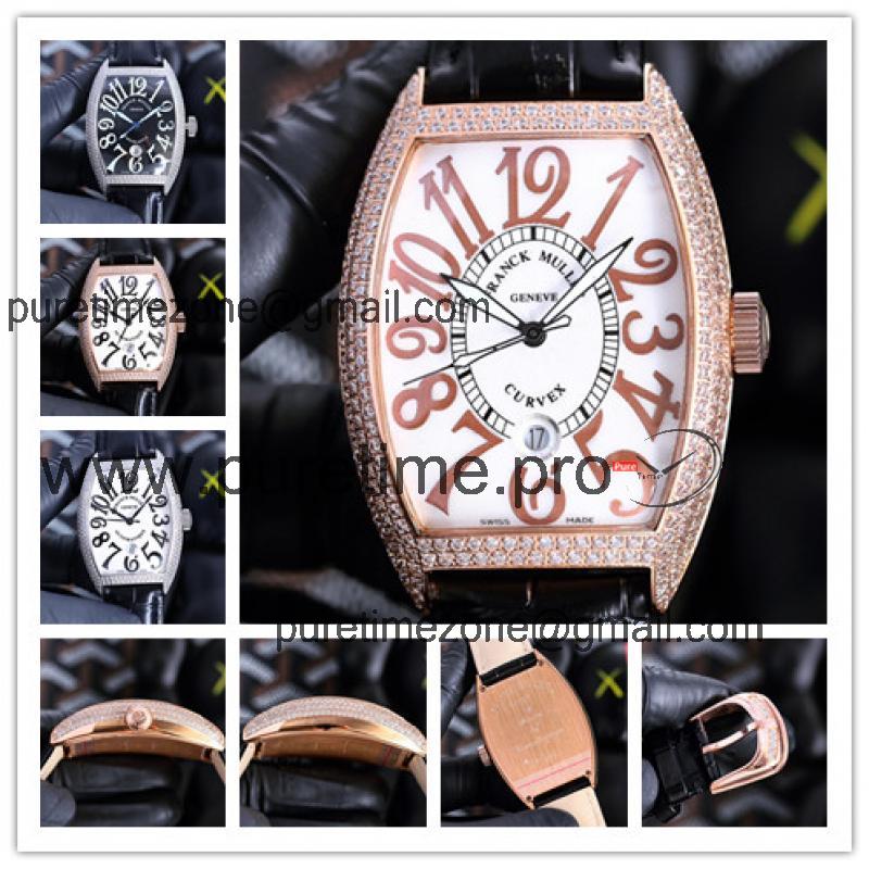 Replica Models A21j Automatic Movement Mens Watch White Dial Diamonds Case Leather Strap G21