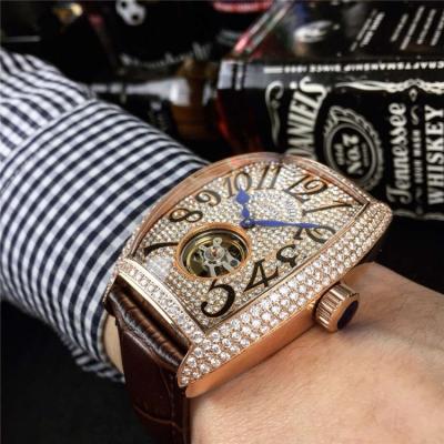 Replica Models A21j Automatic Movement Mens Watch Tourbillon Dial Diamonds Case Leather Strap E10