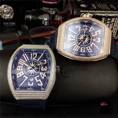 Replica Vanguard  A21j Automatic Movement Mens Watch Blue Dial Diamonds Case Leather Strap E12