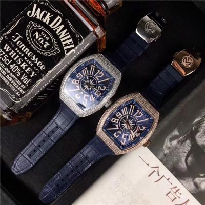 Replica Vanguard  A21j Automatic Movement Mens Watch Blue Dial Diamonds Case Leather Strap E12