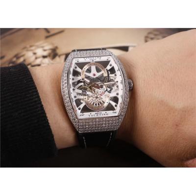 Replica Yachting A21j Automatic Movement Mens Watch Skeleton Dial Diamonds Case Leather Strap E17