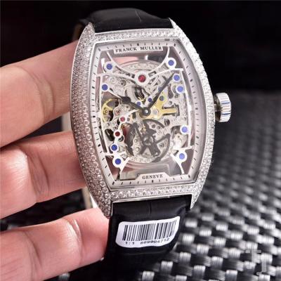 Replica Vanguard A21j Automatic Movement Mens Watch Skeleton Dial Diamonds Case Leather Strap A E22