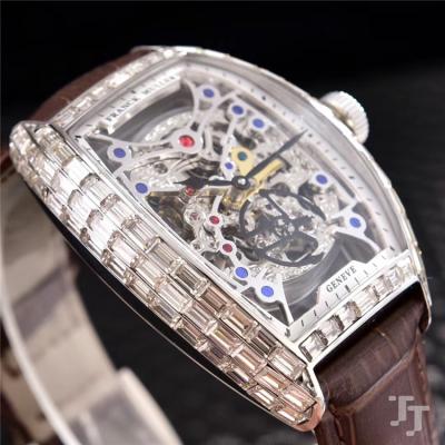 Replica Vanguard A21j Automatic Movement Mens Watch Skeleton Dial Diamonds Case Leather Strap A E22