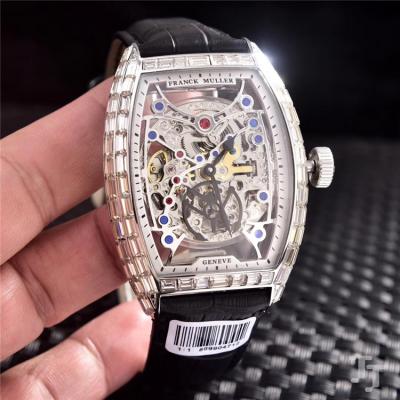 Replica Vanguard A21j Automatic Movement Mens Watch Skeleton Dial Diamonds Case Leather Strap A E22