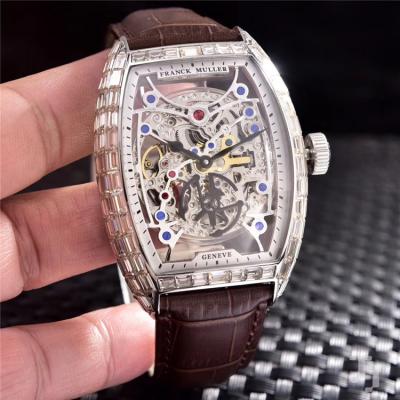 Replica Vanguard A21j Automatic Movement Mens Watch Skeleton Dial Diamonds Case Leather Strap A E22