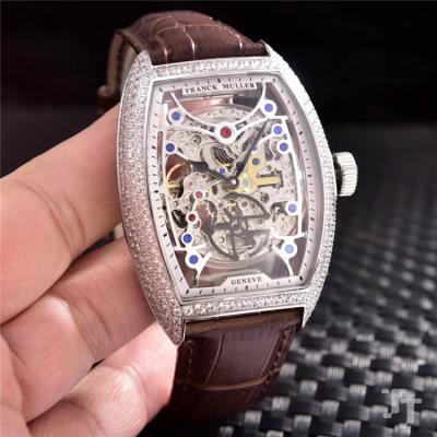 Replica Vanguard A21j Automatic Movement Mens Watch Skeleton Dial Diamonds Case Leather Strap A E22