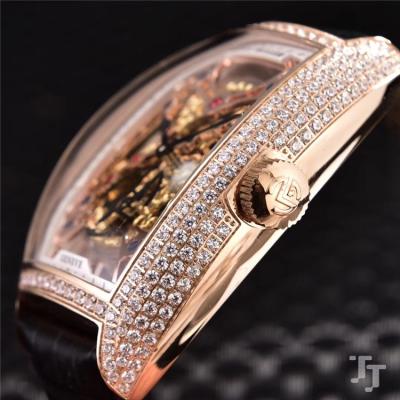 Replica Vanguard A21j Automatic Movement Mens Watch Skeleton Dial Diamonds Case Leather Strap B E22