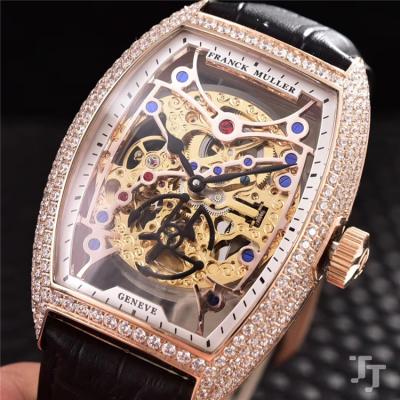 Replica Vanguard A21j Automatic Movement Mens Watch Skeleton Dial Diamonds Case Leather Strap B E22