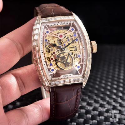 Replica Vanguard A21j Automatic Movement Mens Watch Skeleton Dial Diamonds Case Leather Strap B E22