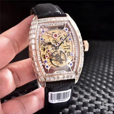 Replica Vanguard A21j Automatic Movement Mens Watch Skeleton Dial Diamonds Case Leather Strap B E22