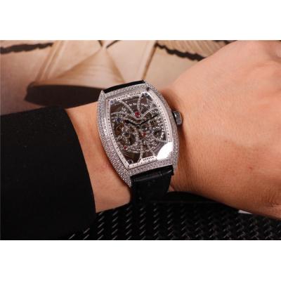 Replica Models A21j Automatic Movement Mens Watch Skeleton Diamonds Dial Diamonds Case Leather Strap E35