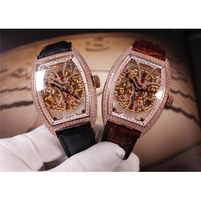 Replica Models A21j Automatic Movement Mens Watch Skeleton Diamonds Dial Diamonds Case Leather Strap E35