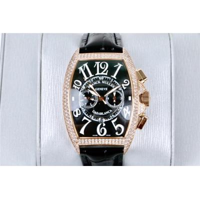 Replica Grand Complication A21j Automatic Movement Mens Watch Black Dial Diamonds Case Leather Strap E37