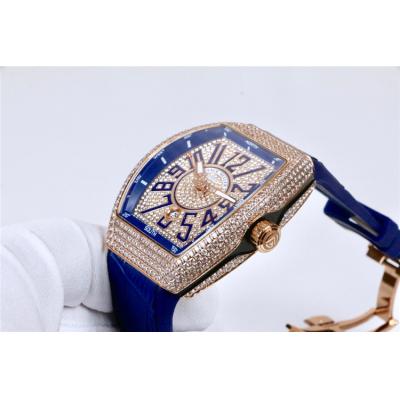 Replica Yachting A21j Automatic Movement Mens Watch Full Diamonds Dial Diamonds Case Leather Strap E39