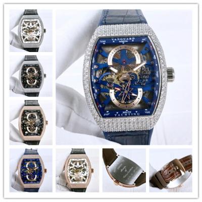 Replica Yachting A21j Automatic Movement Mens Watch Skeleton Dial Diamonds Case Leather Strap E41