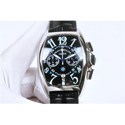 Replica Grand Complication Japan Quartz Chronograph Movement Mens Watch Black Dial Leather Strap E42