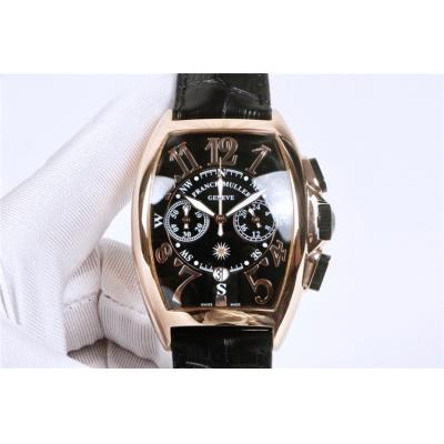 Replica Grand Complication Japan Quartz Chronograph Movement Mens Watch Black Dial Leather Strap E42