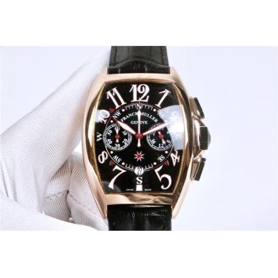 Replica Grand Complication Japan Quartz Chronograph Movement Mens Watch Black Dial Leather Strap E42