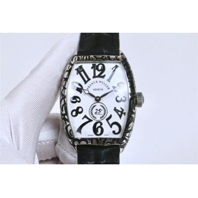 Replica Models A21j Automatic Movement Mens Watch White Dial Engraving Case Leather Strap E43