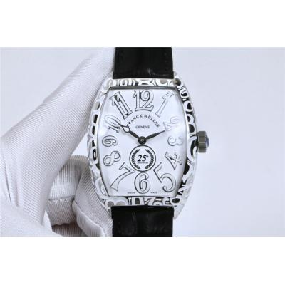 Replica Models A21j Automatic Movement Mens Watch White Dial Engraving Case Leather Strap E43