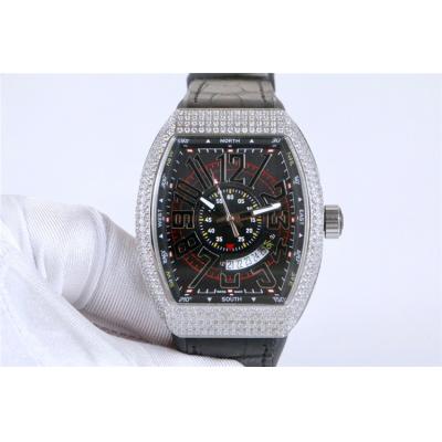 Replica Yachting A21j Automatic Movement Mens Watch Blue Dial Diamonds Case Leather Strap E45