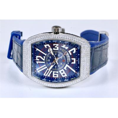 Replica Yachting A21j Automatic Movement Mens Watch Blue Dial Diamonds Case Leather Strap E45