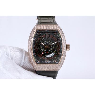 Replica Yachting A21j Automatic Movement Mens Watch Blue Dial Diamonds Case Leather Strap E45