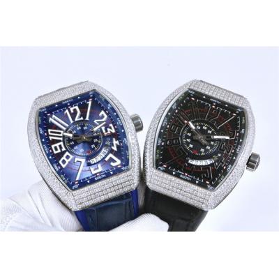 Replica Yachting A21j Automatic Movement Mens Watch Blue Dial Diamonds Case Leather Strap E45