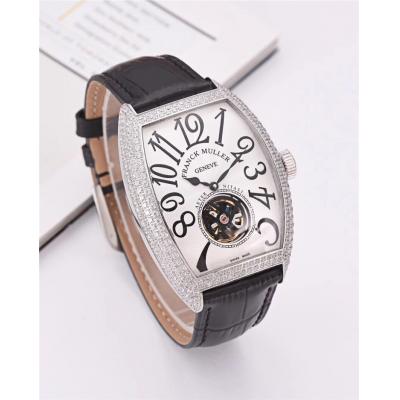 Replica Vanguard A21j Automatic Movement Mens Watch White Tourbillon Dial Diamonds Case Leather Strap E46