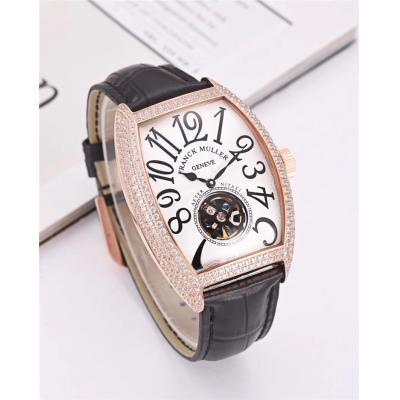 Replica Vanguard A21j Automatic Movement Mens Watch White Tourbillon Dial Diamonds Case Leather Strap E46