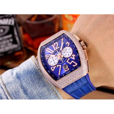 Replica Collection Japan Quartz Chronograph Movement Mens Watch Full Diamonds Dial Diamonds Case Leather Strap E49