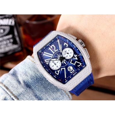 Replica Collection Japan Quartz Chronograph Movement Mens Watch Full Diamonds Dial Diamonds Case Leather Strap E49