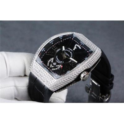 Replica Yachting Japan Miyota 8215 Automatic Movement Mens Watch Black Dial Diamonds Case Leather Strap E60