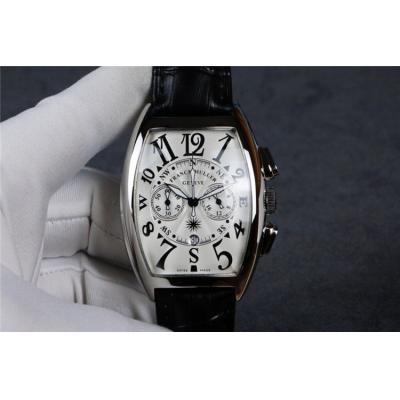 Replica Collection Japan Quartz Chronograph Movement Mens Watch Silver Dial Diamonds Case Leather Strap E61