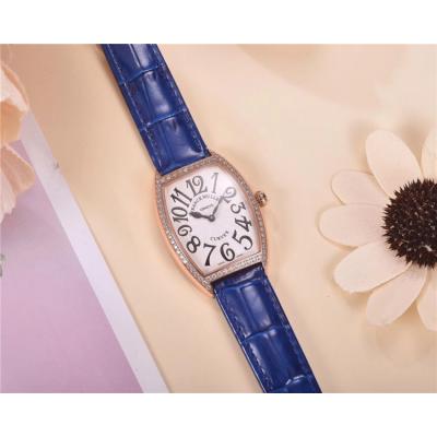 Replica Vanguard Swiss Quartz Movement Womens Watch White Dial Diamonds Case Leather Strap E69