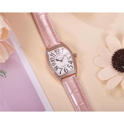 Replica Vanguard Swiss Quartz Movement Womens Watch White Dial Diamonds Case Leather Strap E69