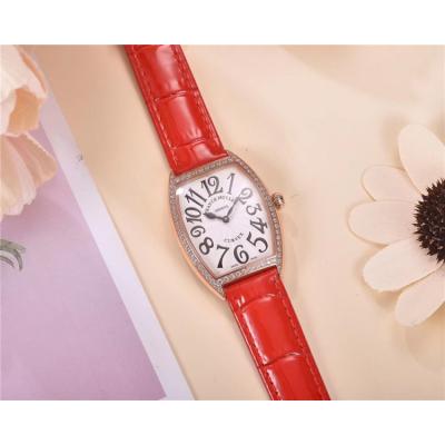 Replica Vanguard Swiss Quartz Movement Womens Watch White Dial Diamonds Case Leather Strap E69