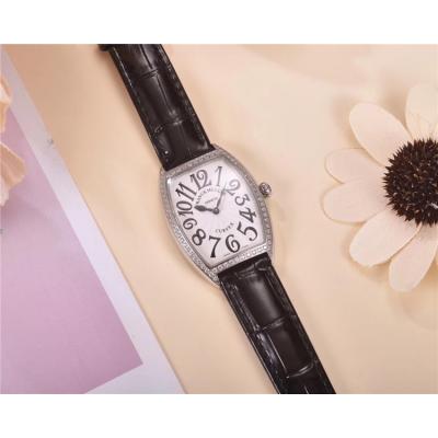 Replica Vanguard Swiss Quartz Movement Womens Watch White Dial Diamonds Case Leather Strap E69