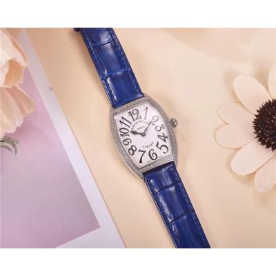 Replica Vanguard Swiss Quartz Movement Womens Watch White Dial Diamonds Case Leather Strap E69