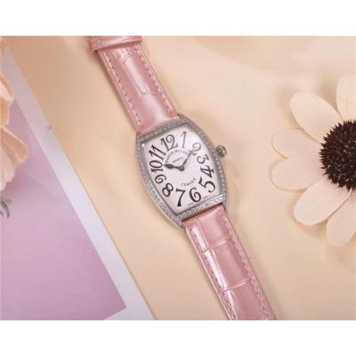 Replica Vanguard Swiss Quartz Movement Womens Watch White Dial Diamonds Case Leather Strap E69