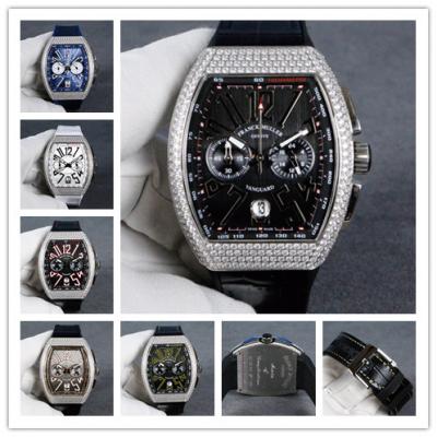 Replica Vanguard Japan VK Quartz Chronograph Movement Mens Watch Black Dial Diamonds Case Leather Strap A E71