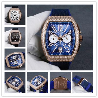 Replica Vanguard Japan VK Quartz Chronograph Movement Mens Watch Blue Dial Diamonds Case Leather Strap B E71