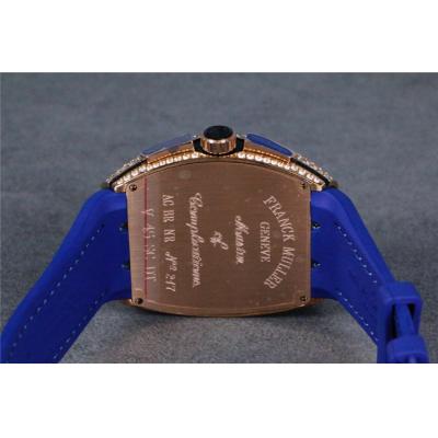 Replica Vanguard Japan VK Quartz Chronograph Movement Mens Watch Blue Dial Diamonds Case Leather Strap B E71