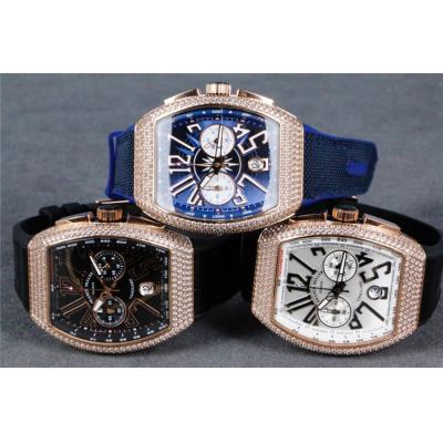 Replica Vanguard Japan VK Quartz Chronograph Movement Mens Watch Blue Dial Diamonds Case Leather Strap B E71