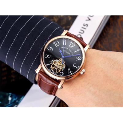 Replica Ronde A21j Automatic Movement Mens Watch Black with Tourbillon​ Dial Leather Strap E76