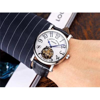 Replica Ronde A21j Automatic Movement Mens Watch Black with Tourbillon​ Dial Leather Strap E76