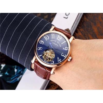 Replica Ronde A21j Automatic Movement Mens Watch Black with Tourbillon​ Dial Leather Strap E76