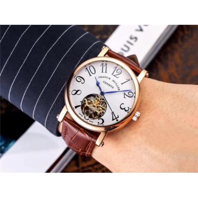 Replica Ronde A21j Automatic Movement Mens Watch Black with Tourbillon​ Dial Leather Strap E76