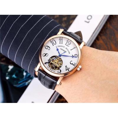 Replica Ronde A21j Automatic Movement Mens Watch Black with Tourbillon​ Dial Leather Strap E76