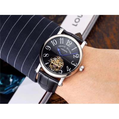 Replica Ronde A21j Automatic Movement Mens Watch Black with Tourbillon​ Dial Leather Strap E76